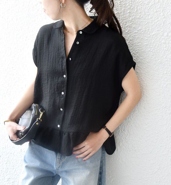 SHIPS any「《予約》SHIPS any:〈洗濯機可能〉カラミ フレンチ スリーブ ペプラム シャツ ブラウス」|シャツ・ブラウス|