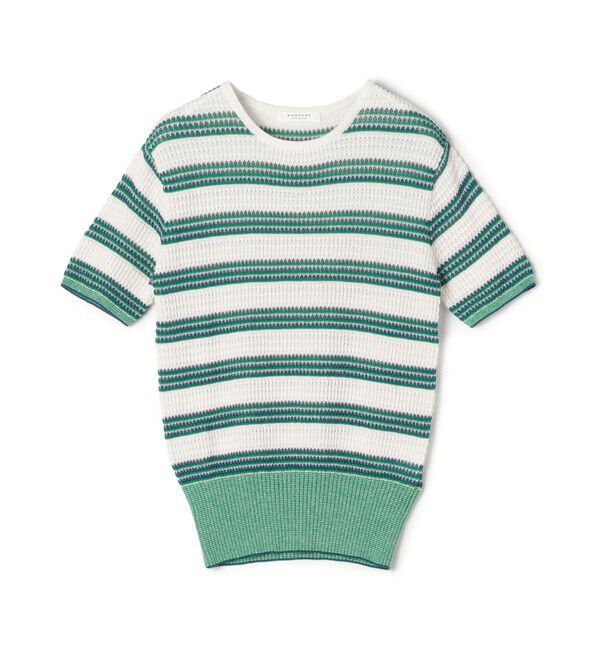 MACPHEE「コットンナイロンラメボーダー ハーフスリーブプルオーバー」|ニット・セーター|52 ライトグリーン系