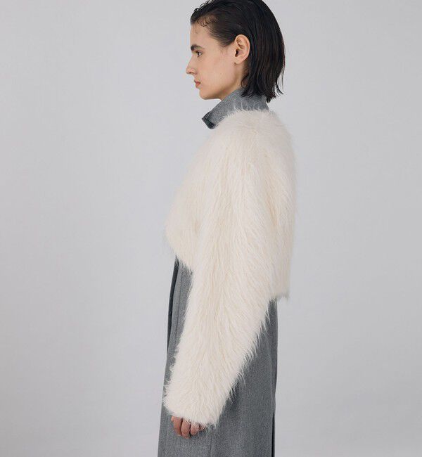 DES PRES「アルパカロングシャギー クロップドジャケット」|ノーカラージャケット|