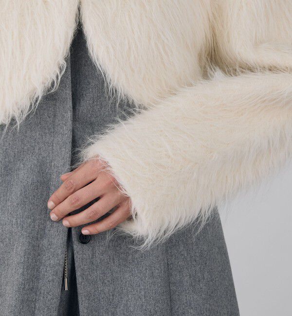 DES PRES「アルパカロングシャギー クロップドジャケット」|ノーカラージャケット|