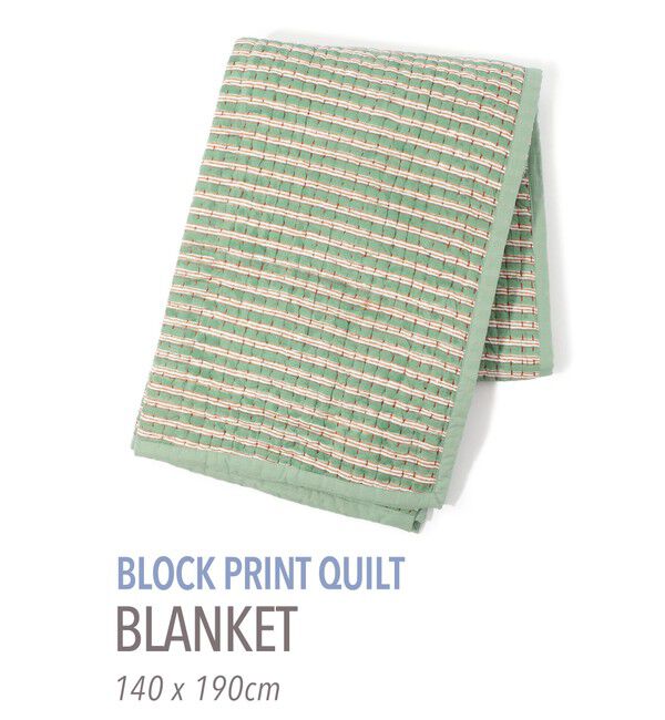 TOMORROWLAND HOME「ブロックプリントキルト マルチカバー L」|ブランケット|56 ライトグリーン系
