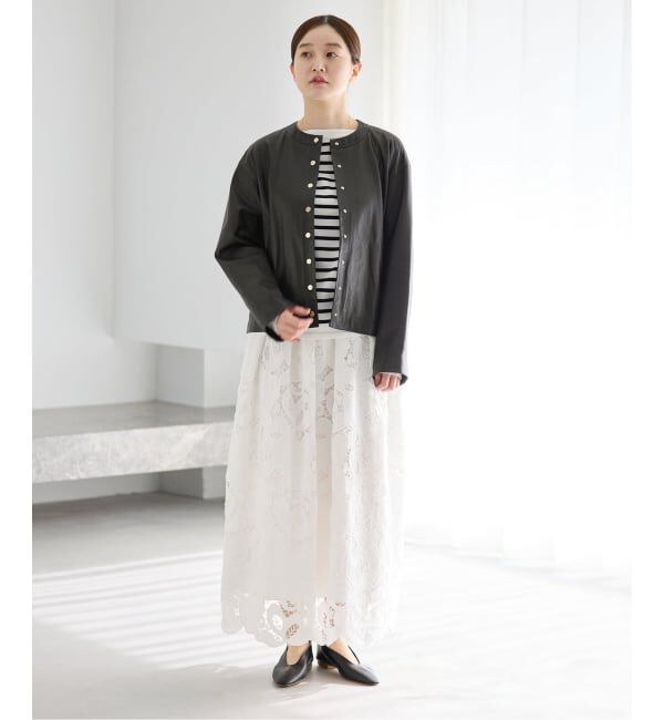 IENA「《追加》シープクルーネックブルゾン」|ライダースジャケット|