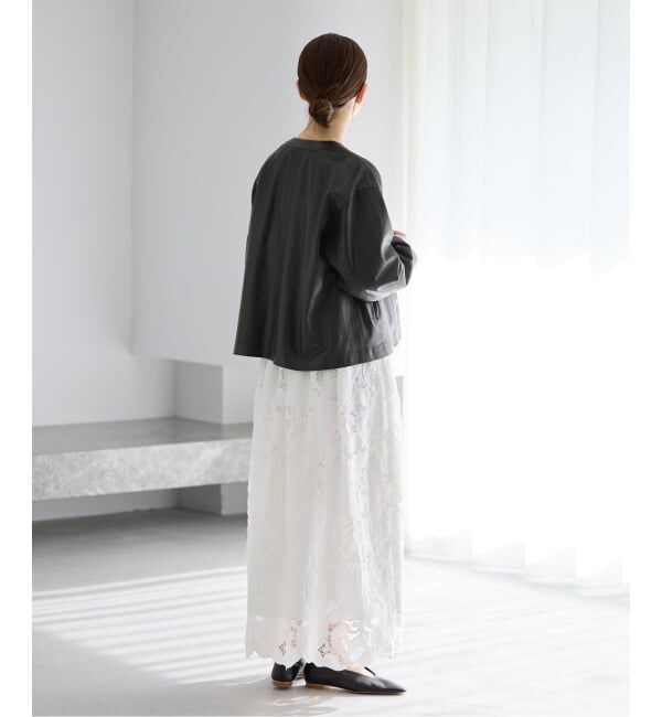 IENA「《追加》シープクルーネックブルゾン」|ライダースジャケット|