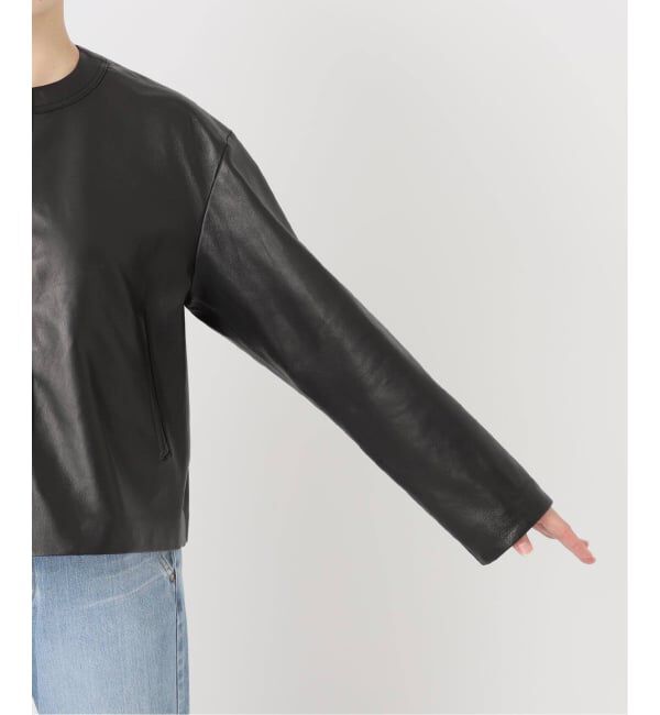 IENA「《追加》シープクルーネックブルゾン」|ライダースジャケット|