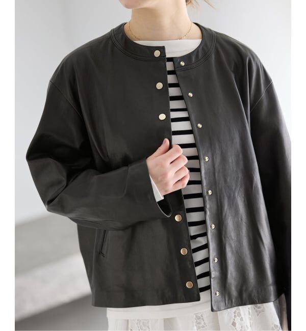 IENA「《追加》シープクルーネックブルゾン」|ライダースジャケット|