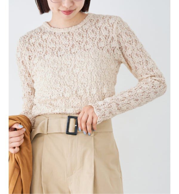 IENA「《一部カラーWEB限定/追加4》Flowerストレッチレースプルオーバー」|Tシャツ・カットソー|