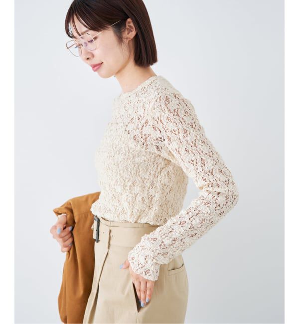 IENA「《一部カラーWEB限定/追加4》Flowerストレッチレースプルオーバー」|Tシャツ・カットソー|