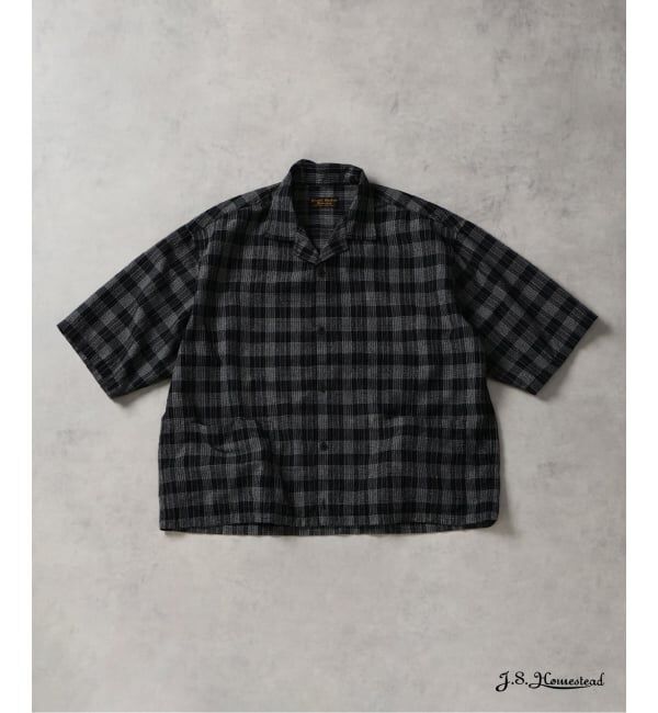 J.S.Homestead「《予約》J.S.Homestead / ブークレ チェック リラックス オープン カラー シャツ」|シャツ・ブラウス|ブラック A