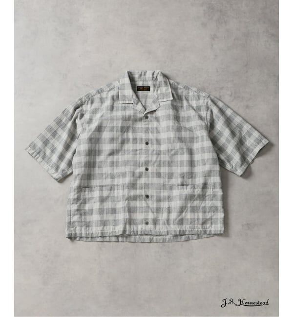 J.S.Homestead「《予約》J.S.Homestead / ブークレ チェック リラックス オープン カラー シャツ」|シャツ・ブラウス|ホワイト A