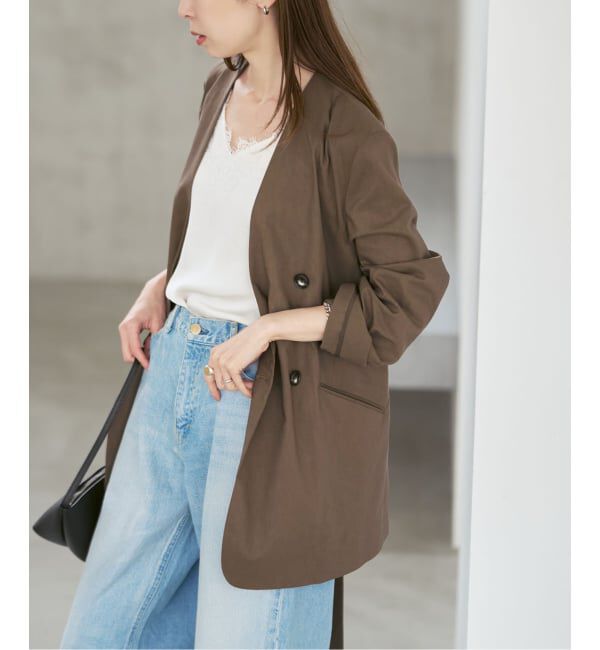 NOBLE「《セットアップ対応》麻ストレッチVカラージャケット」|ノーカラージャケット|