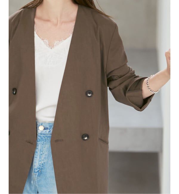 NOBLE「《セットアップ対応》麻ストレッチVカラージャケット」|ノーカラージャケット|