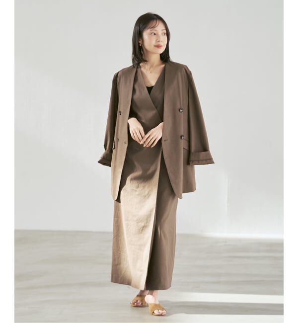 NOBLE「《セットアップ対応》麻ストレッチVカラージャケット」|ノーカラージャケット|