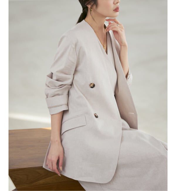 NOBLE「《セットアップ対応》麻ストレッチVカラージャケット」|ノーカラージャケット|