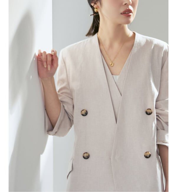 NOBLE「《セットアップ対応》麻ストレッチVカラージャケット」|ノーカラージャケット|