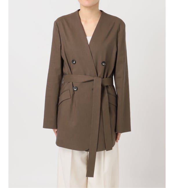 NOBLE「《セットアップ対応》麻ストレッチVカラージャケット」|ノーカラージャケット|