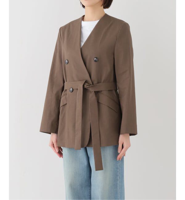 NOBLE「《セットアップ対応》麻ストレッチVカラージャケット」|ノーカラージャケット|