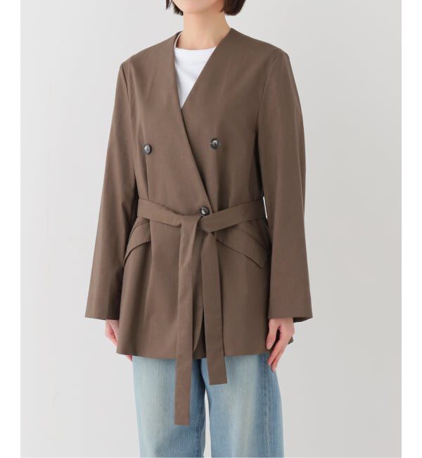 NOBLE「《セットアップ対応》麻ストレッチVカラージャケット」|ノーカラージャケット|