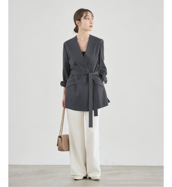 NOBLE「《セットアップ対応》麻ストレッチVカラージャケット」|ノーカラージャケット|