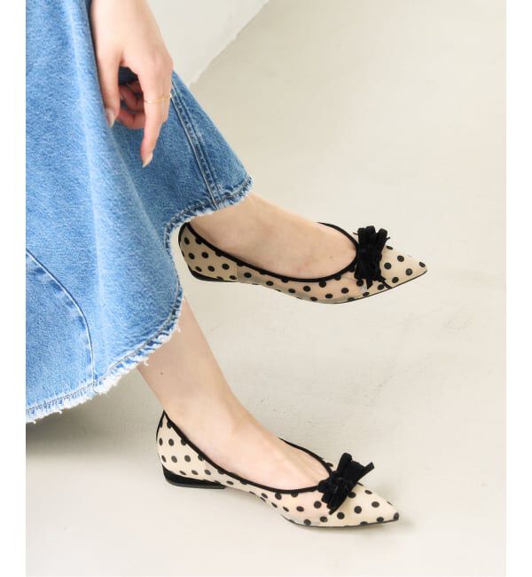  「《追加予約》ポインテッドチュールメニーリボンフラット」|その他|ベージュ