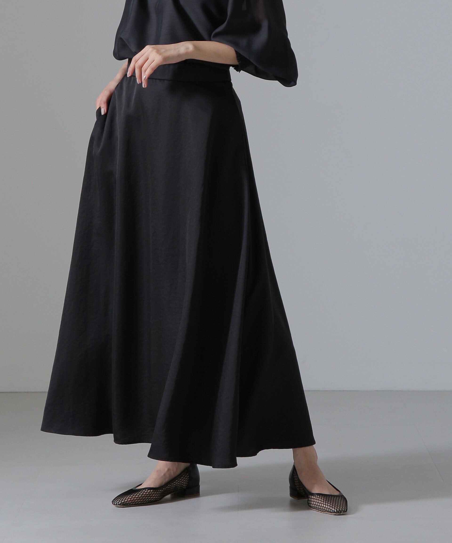 nano･universe「ヴィンテージサテンフレアロングスカート(セットアップ可)」|スカート|