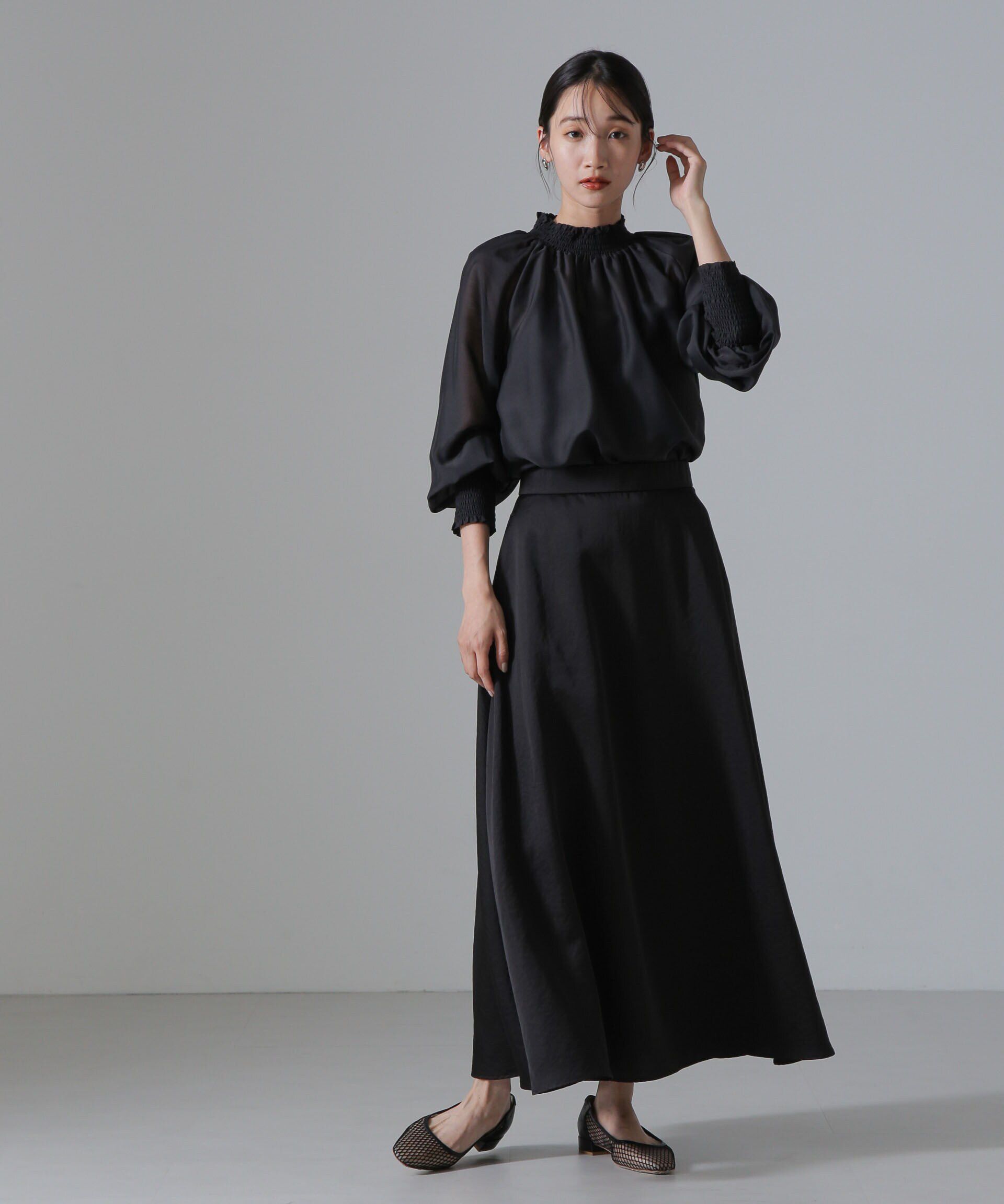 nano･universe「ヴィンテージサテンフレアロングスカート(セットアップ可)」|スカート|