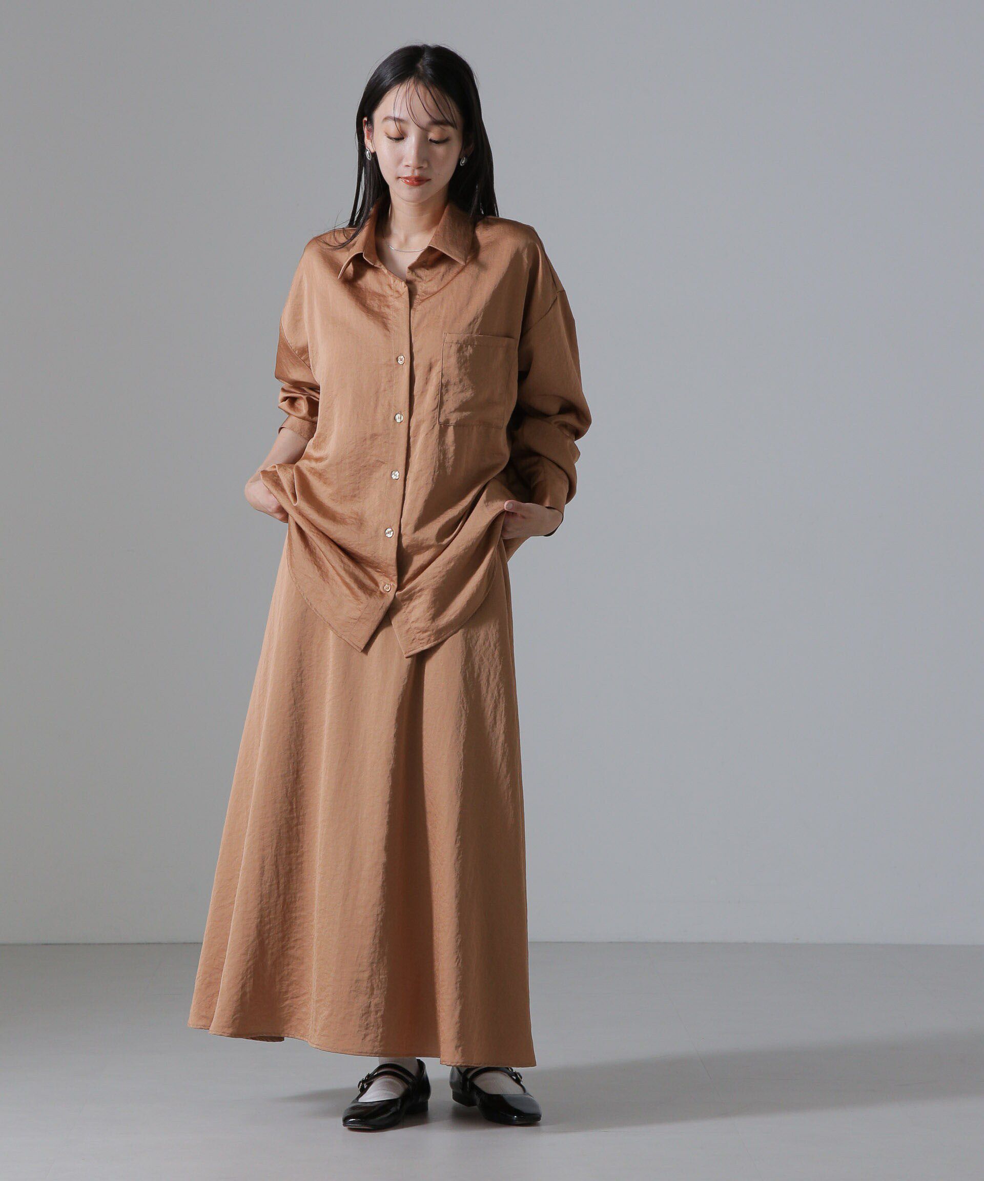 nano･universe「ヴィンテージサテンフレアロングスカート(セットアップ可)」|スカート|