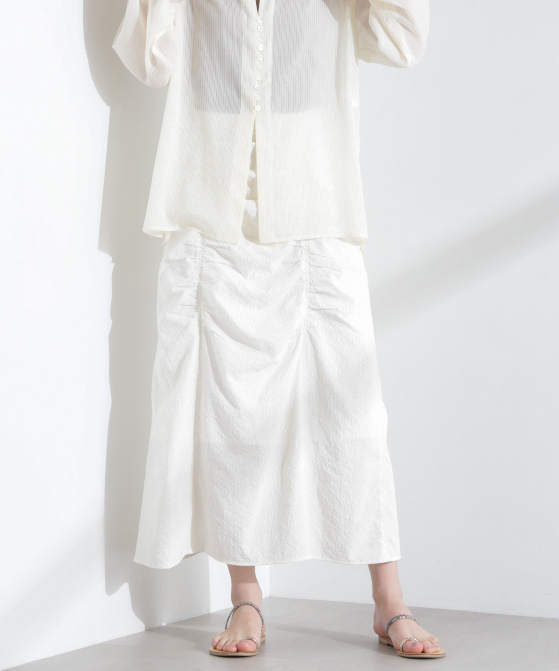 nano･universe「ギャザー切り替えサッカースカート」|スカート|