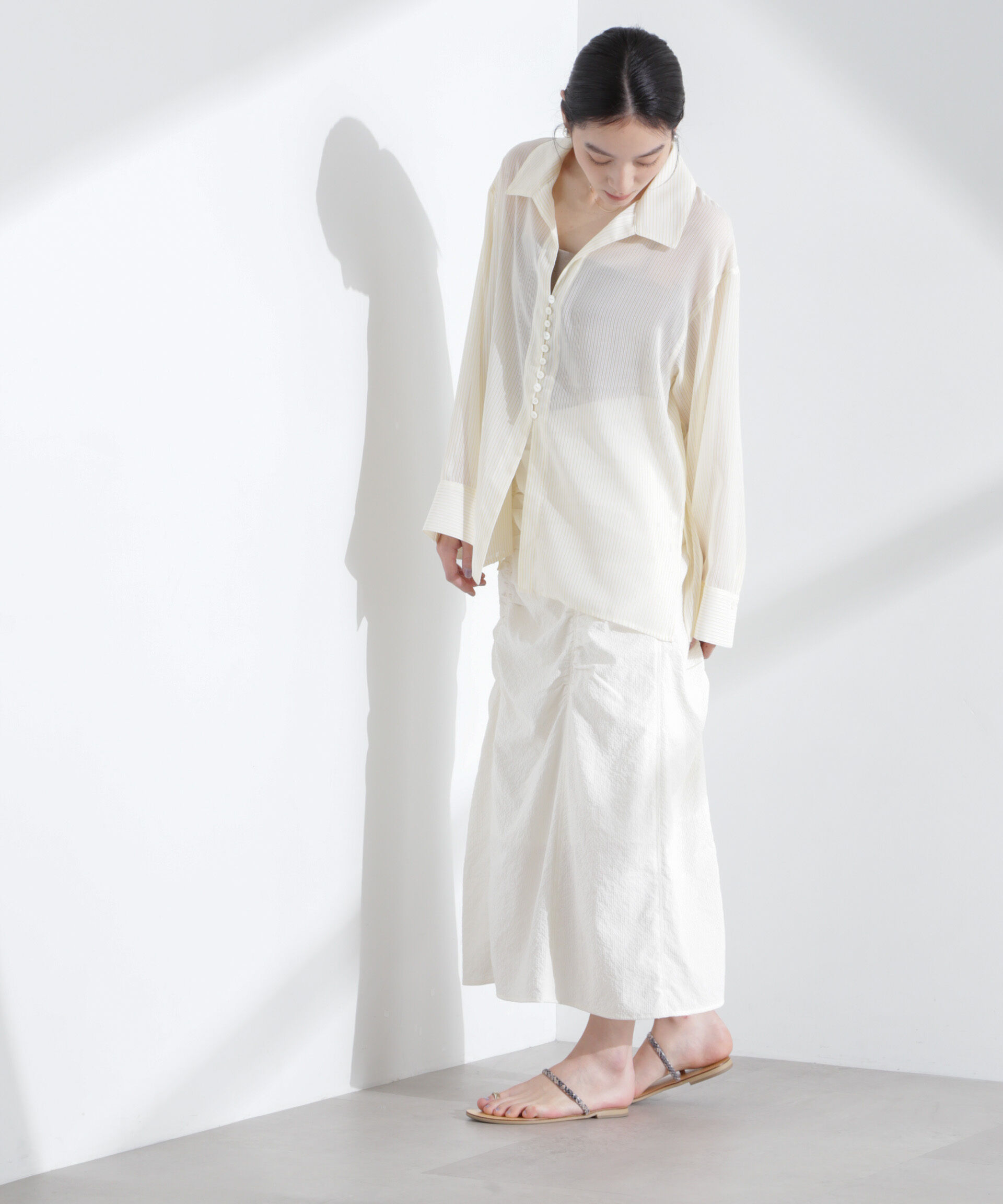 nano･universe「ギャザー切り替えサッカースカート」|スカート|