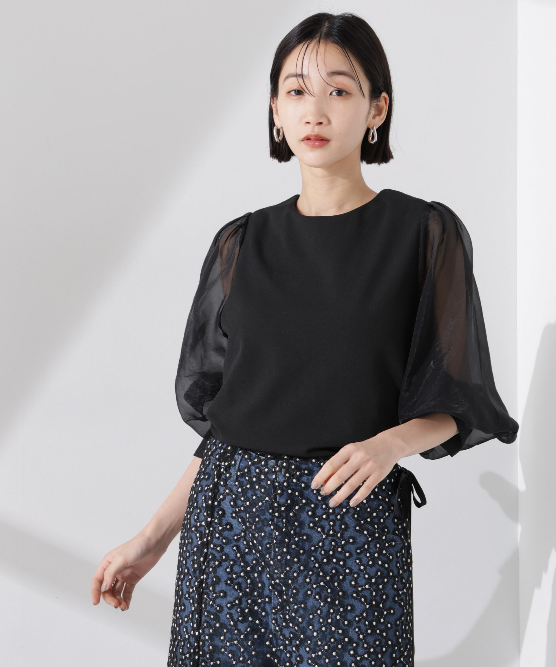 nano･universe「ｵｰｶﾞﾝｼﾞｰｽﾘｰﾌﾞｺﾝﾋﾞｶｯﾄｼﾞｮｰｾﾞｯﾄﾄｯﾌﾟｽ(」|Tシャツ・カットソー|ブラック