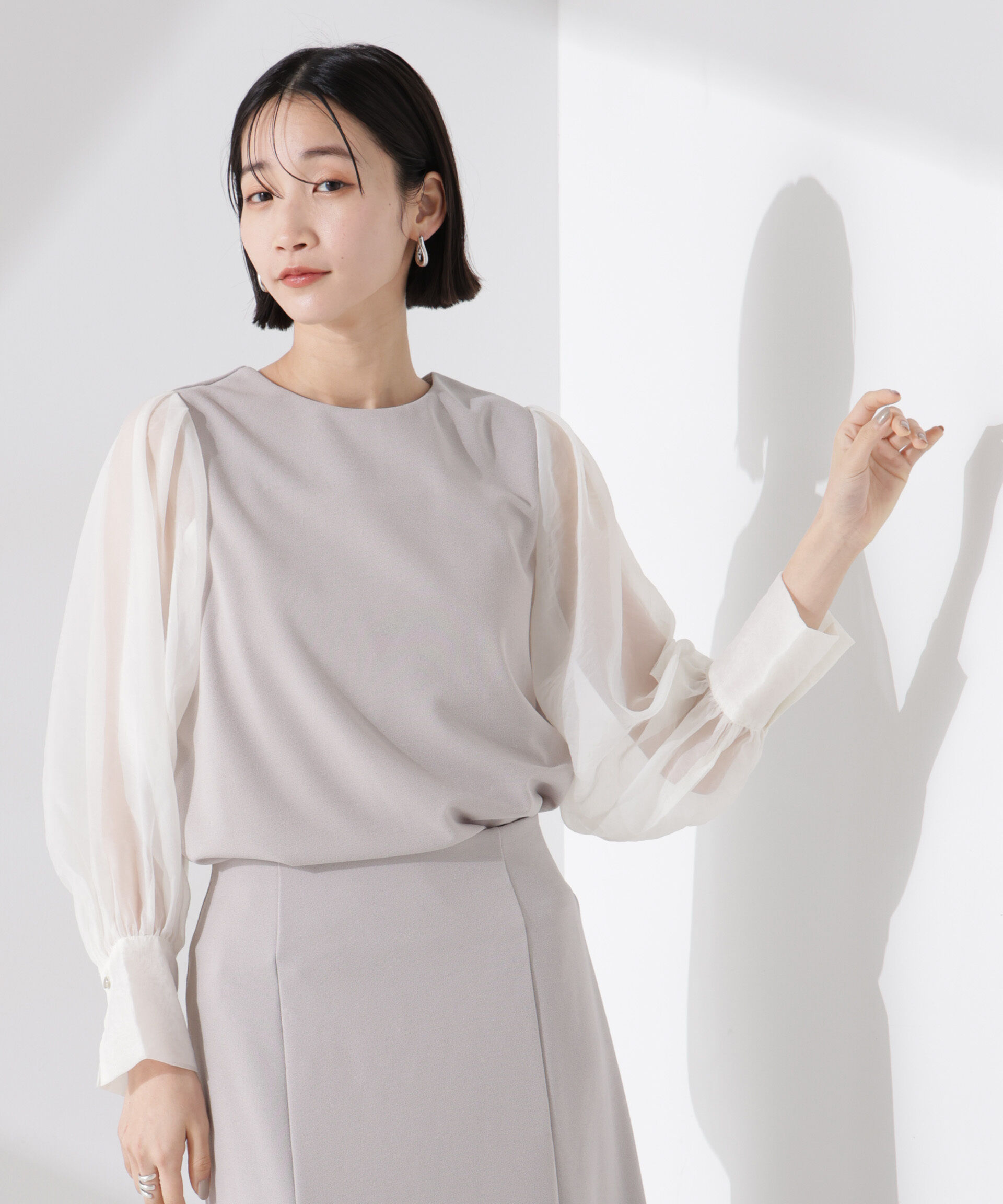 nano･universe「ｵｰｶﾞﾝｼﾞｰｽﾘｰﾌﾞｺﾝﾋﾞｶｯﾄｼﾞｮｰｾﾞｯﾄﾄｯﾌﾟｽ(」|Tシャツ・カットソー|グレー