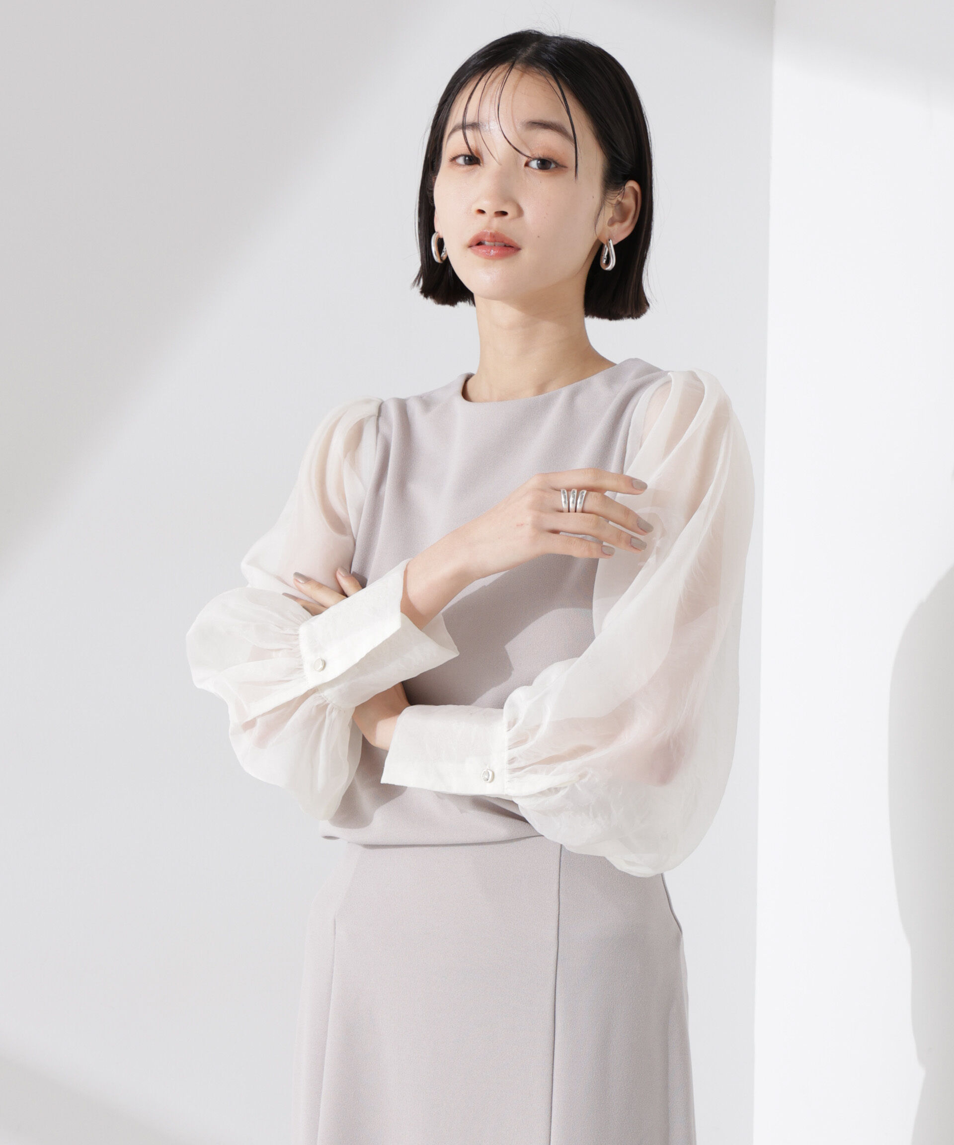 nano･universe「ｵｰｶﾞﾝｼﾞｰｽﾘｰﾌﾞｺﾝﾋﾞｶｯﾄｼﾞｮｰｾﾞｯﾄﾄｯﾌﾟｽ(」|Tシャツ・カットソー|