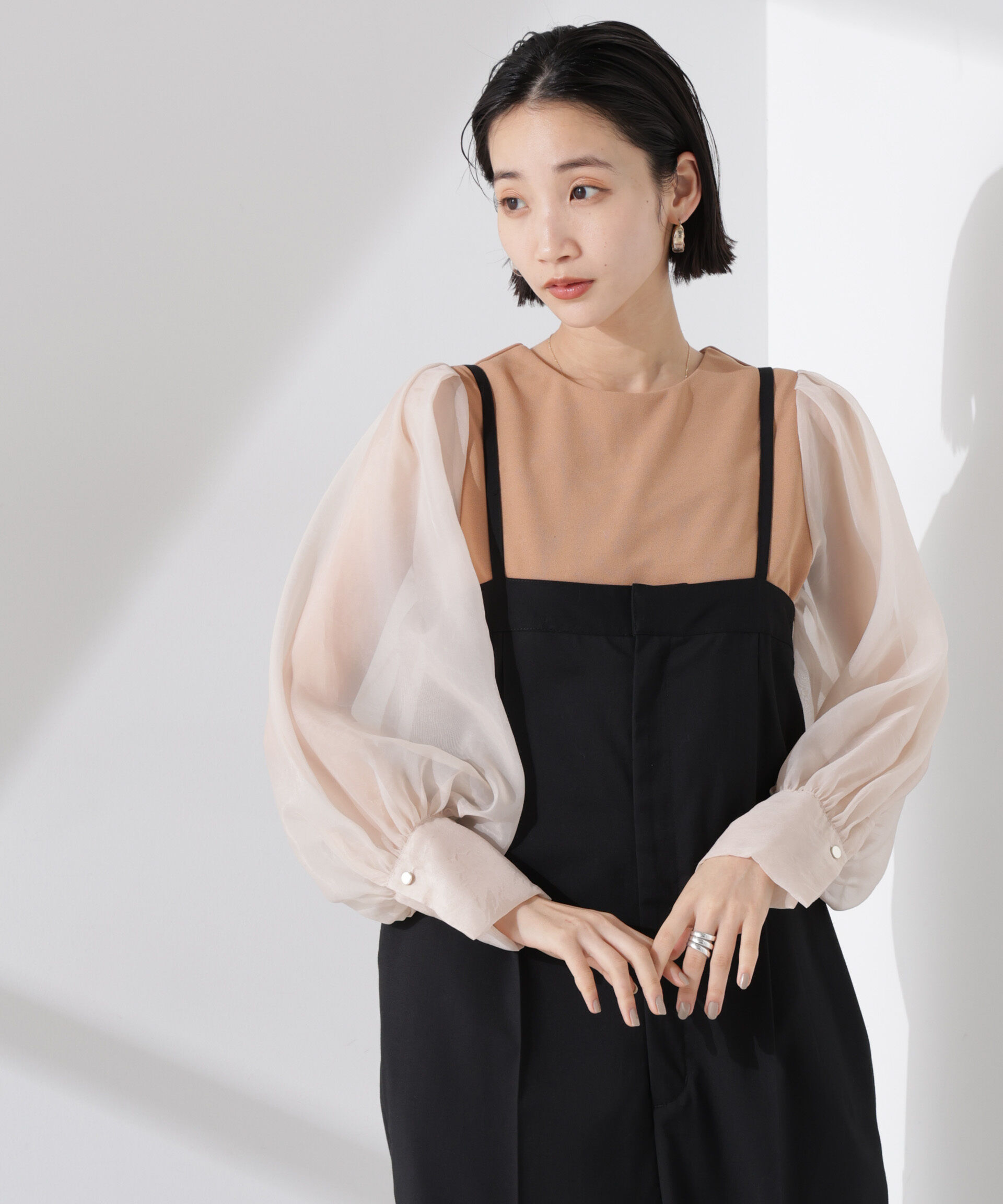 nano･universe「ｵｰｶﾞﾝｼﾞｰｽﾘｰﾌﾞｺﾝﾋﾞｶｯﾄｼﾞｮｰｾﾞｯﾄﾄｯﾌﾟｽ(」|Tシャツ・カットソー|キャメル4