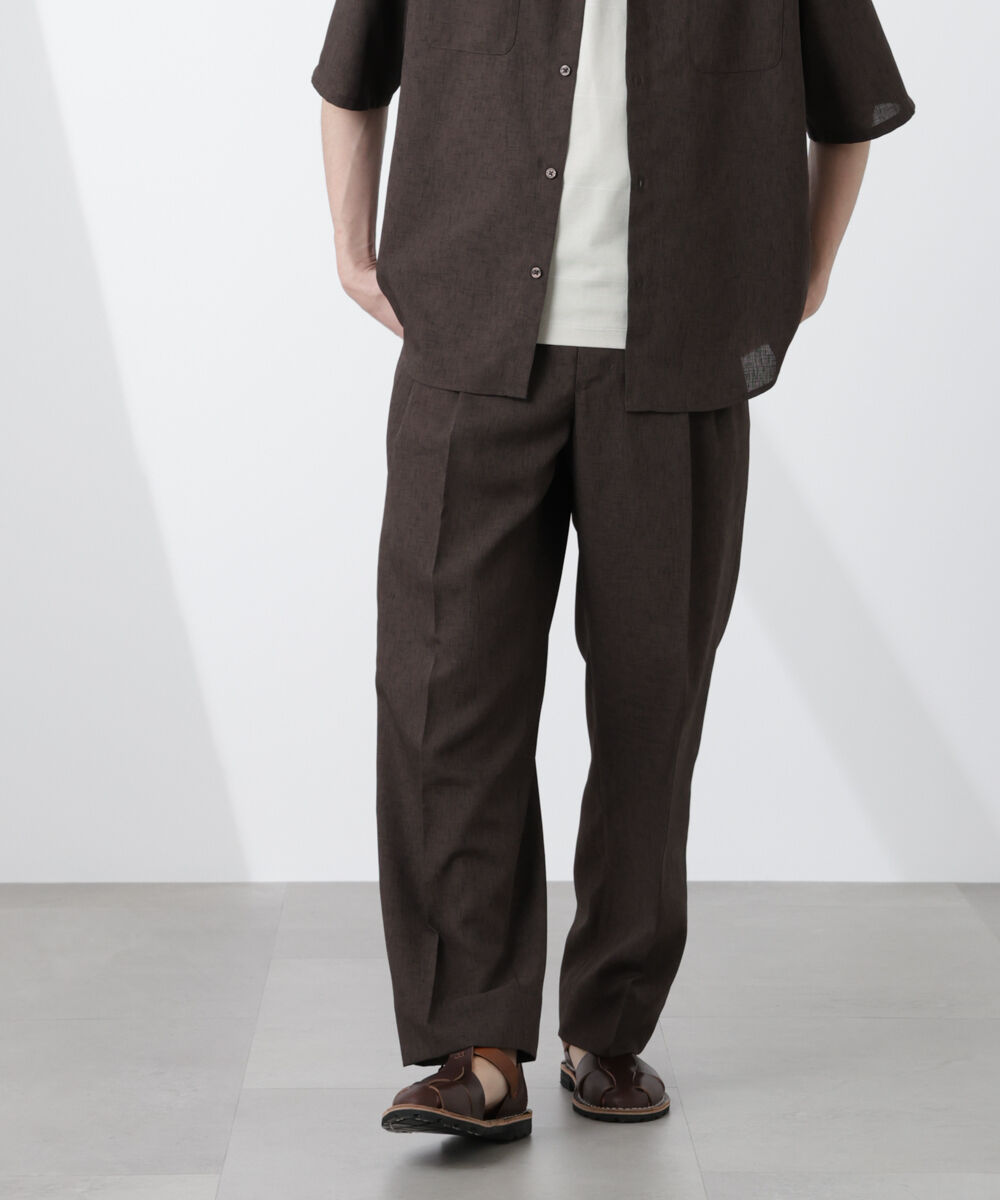 nano･universe「テックリネンリラックスタックテーパードパンツ」|チノ|ブラウン