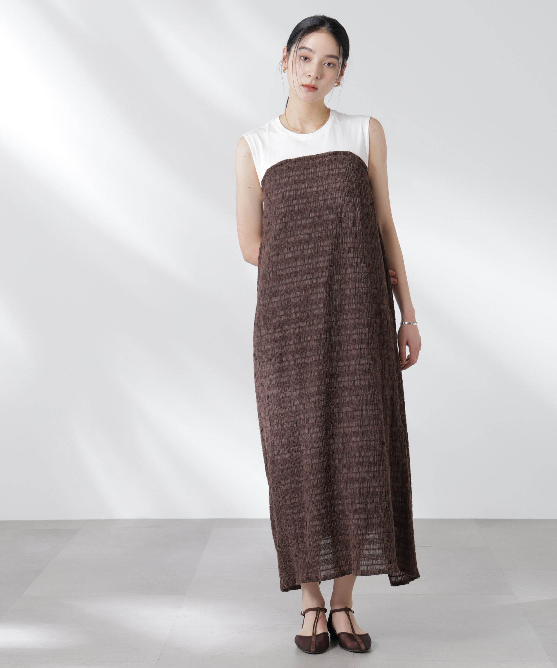 nano･universe「シャーリングベアドッキングカットワンピース」|ワンピース|ブラウン