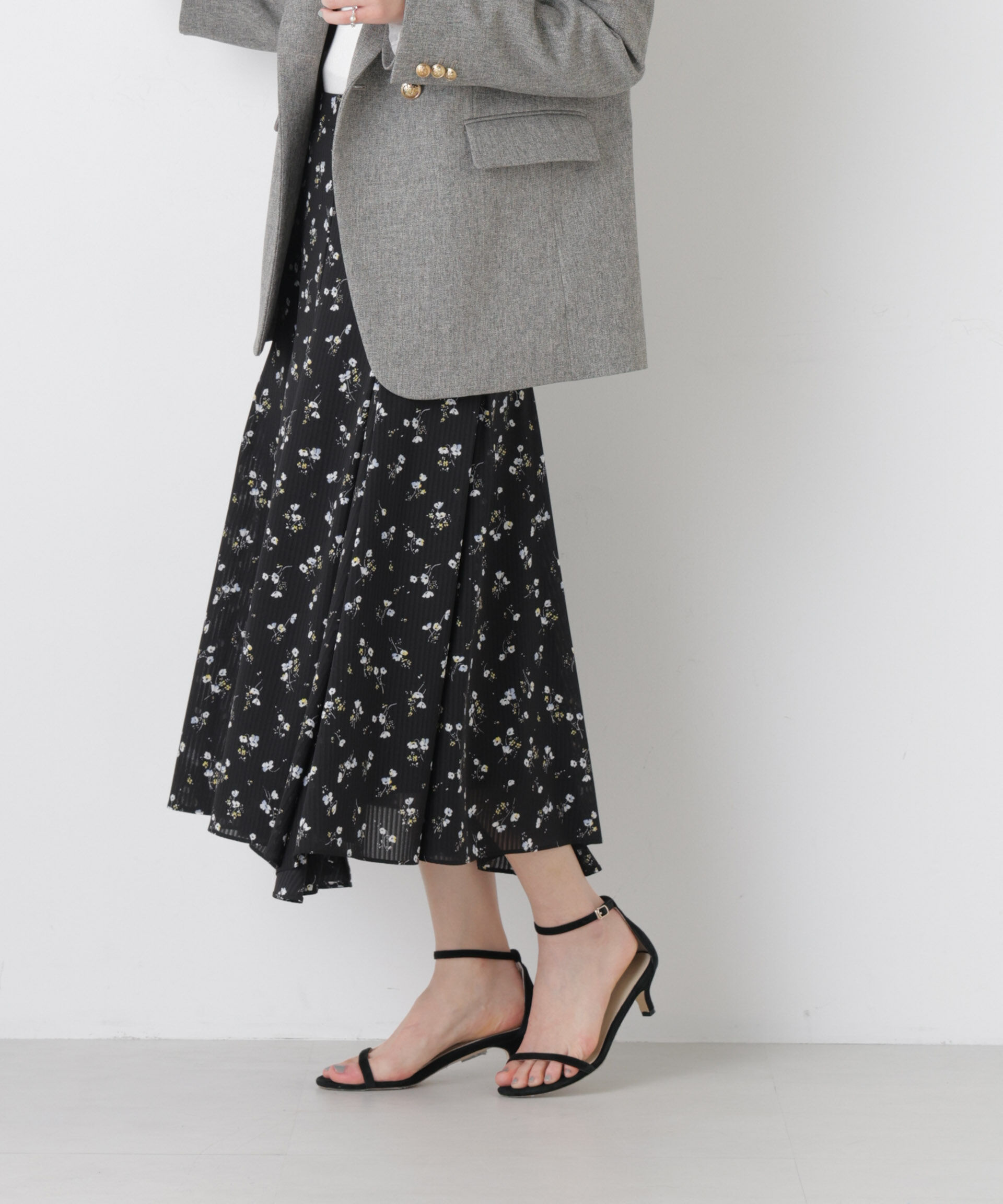 nano･universe「フラワープリントイレヘムタックフレアスカート(セットアップ可)」|スカート|