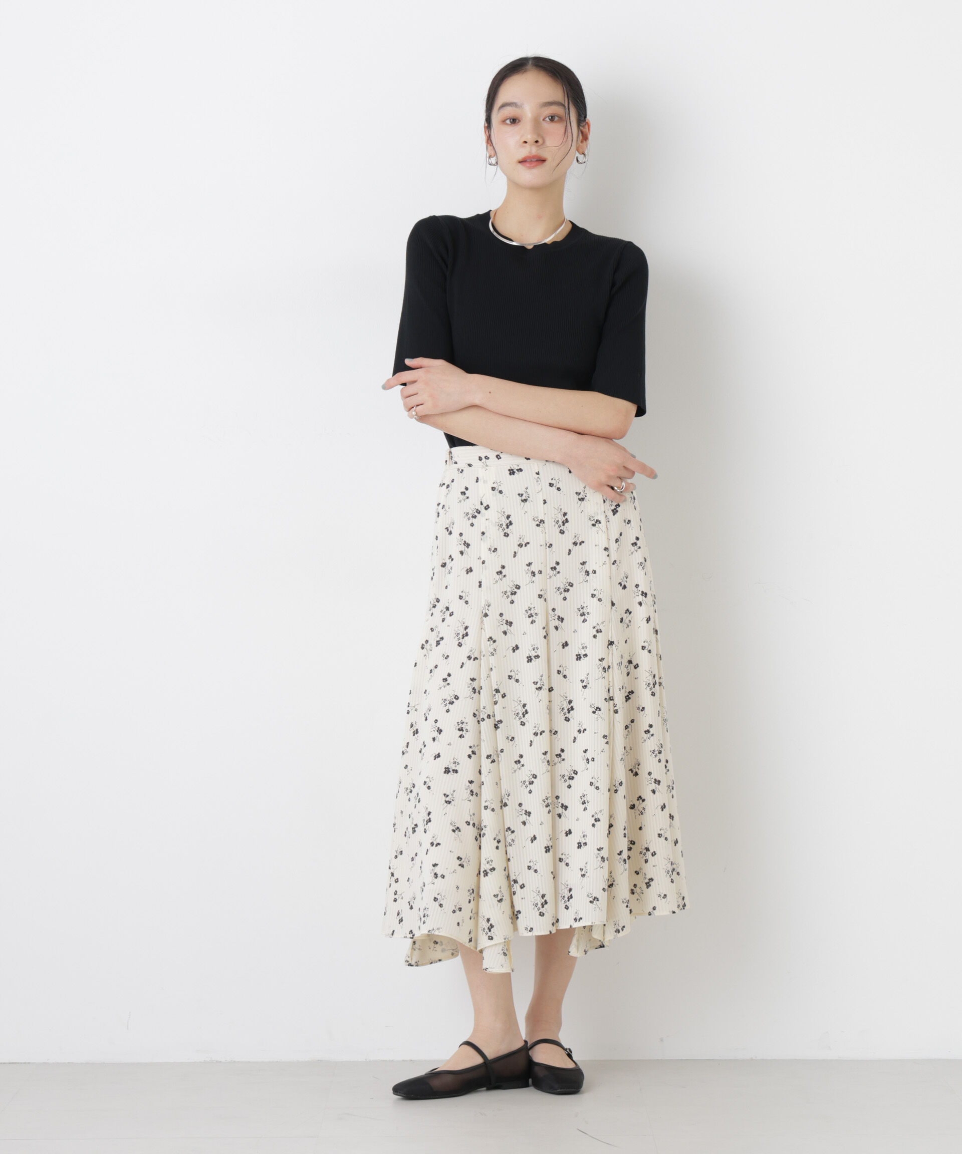 nano･universe「フラワープリントイレヘムタックフレアスカート(セットアップ可)」|スカート|