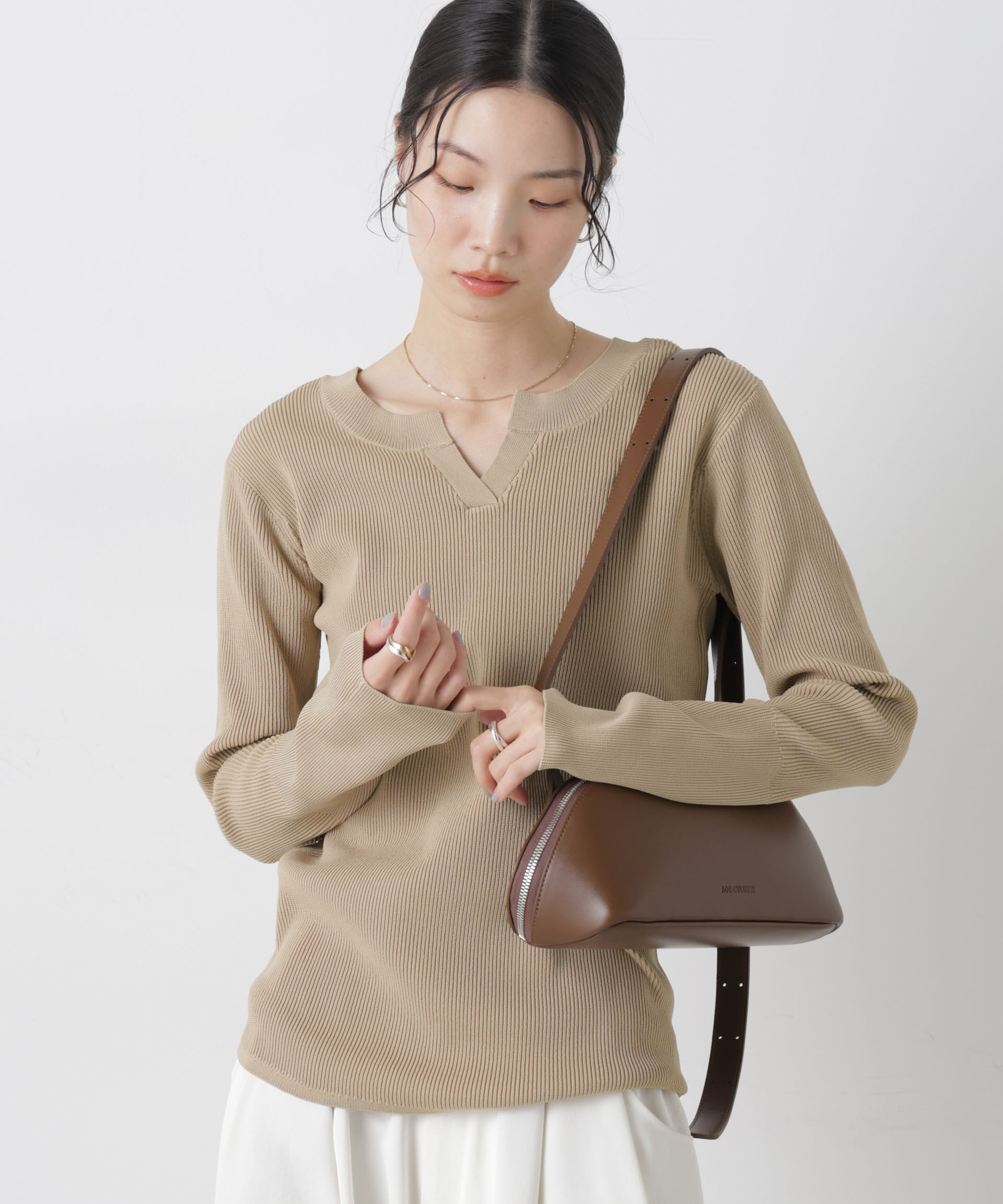 nano･universe「洗濯機洗い可スポンディッシュニット前後2wayトップス」|ニット・セーター|ベージュ