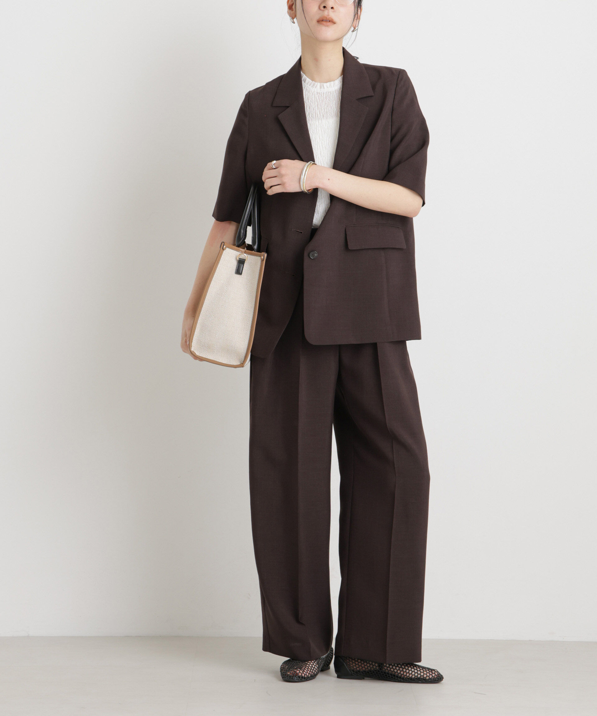 nano･universe「メランジドライ 2タックワイドパンツ(セットアップ可)」|チノ|D.ブラウン2