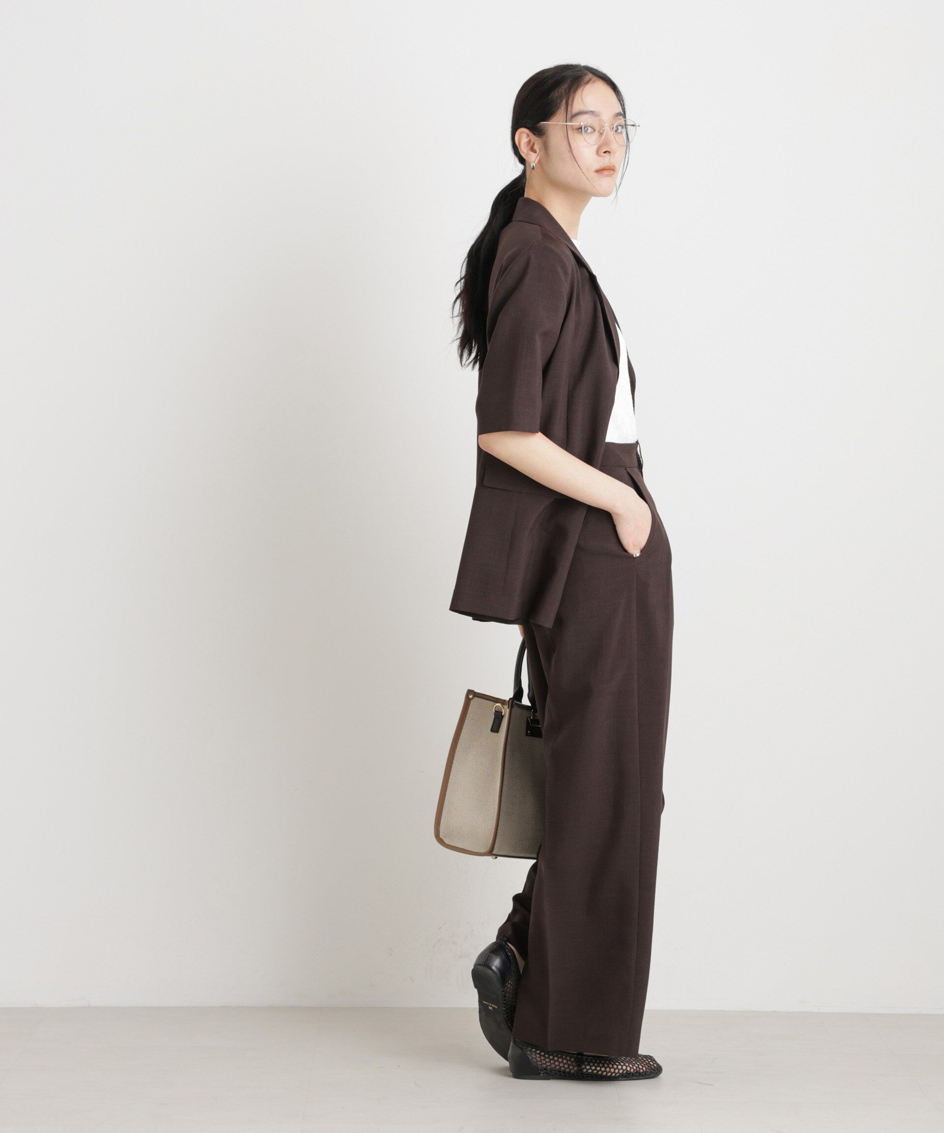 nano･universe「メランジドライ 2タックワイドパンツ(セットアップ可)」|チノ|