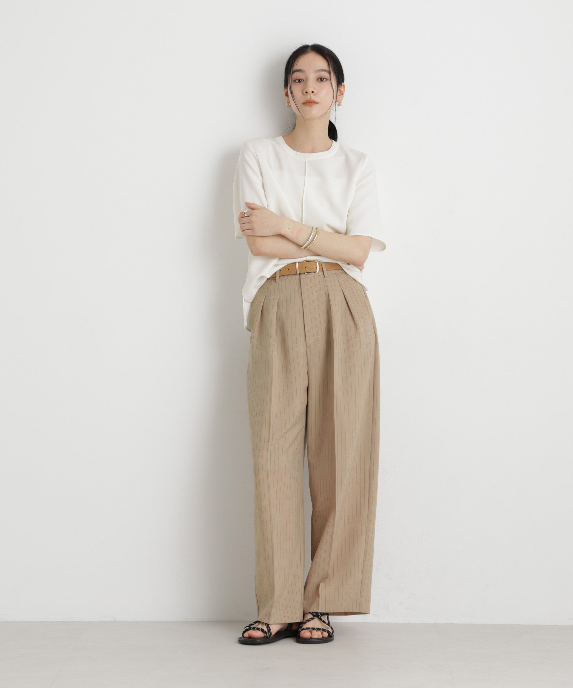 nano･universe「メランジドライ 2タックワイドパンツ(セットアップ可)」|チノ|