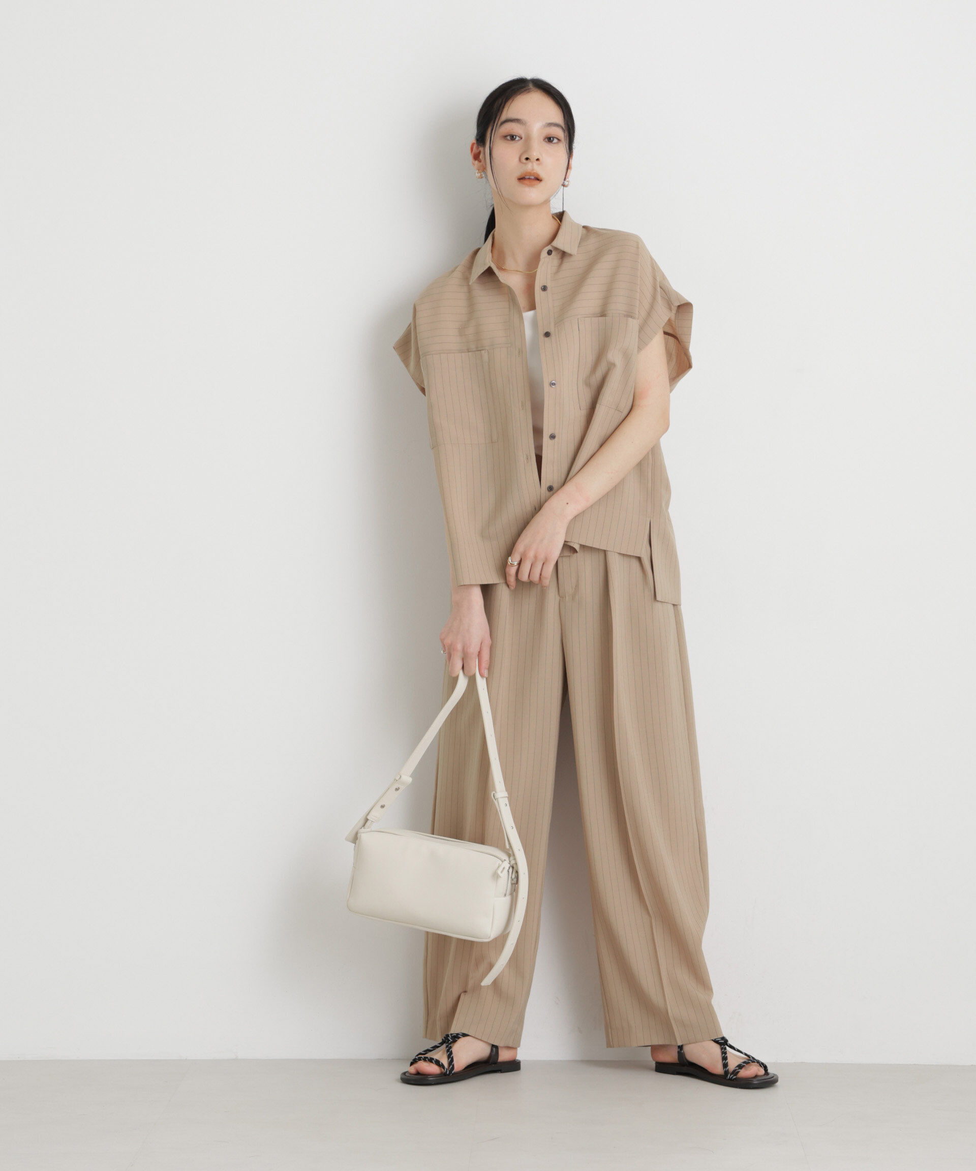 nano･universe「メランジドライ 2タックワイドパンツ(セットアップ可)」|チノ|