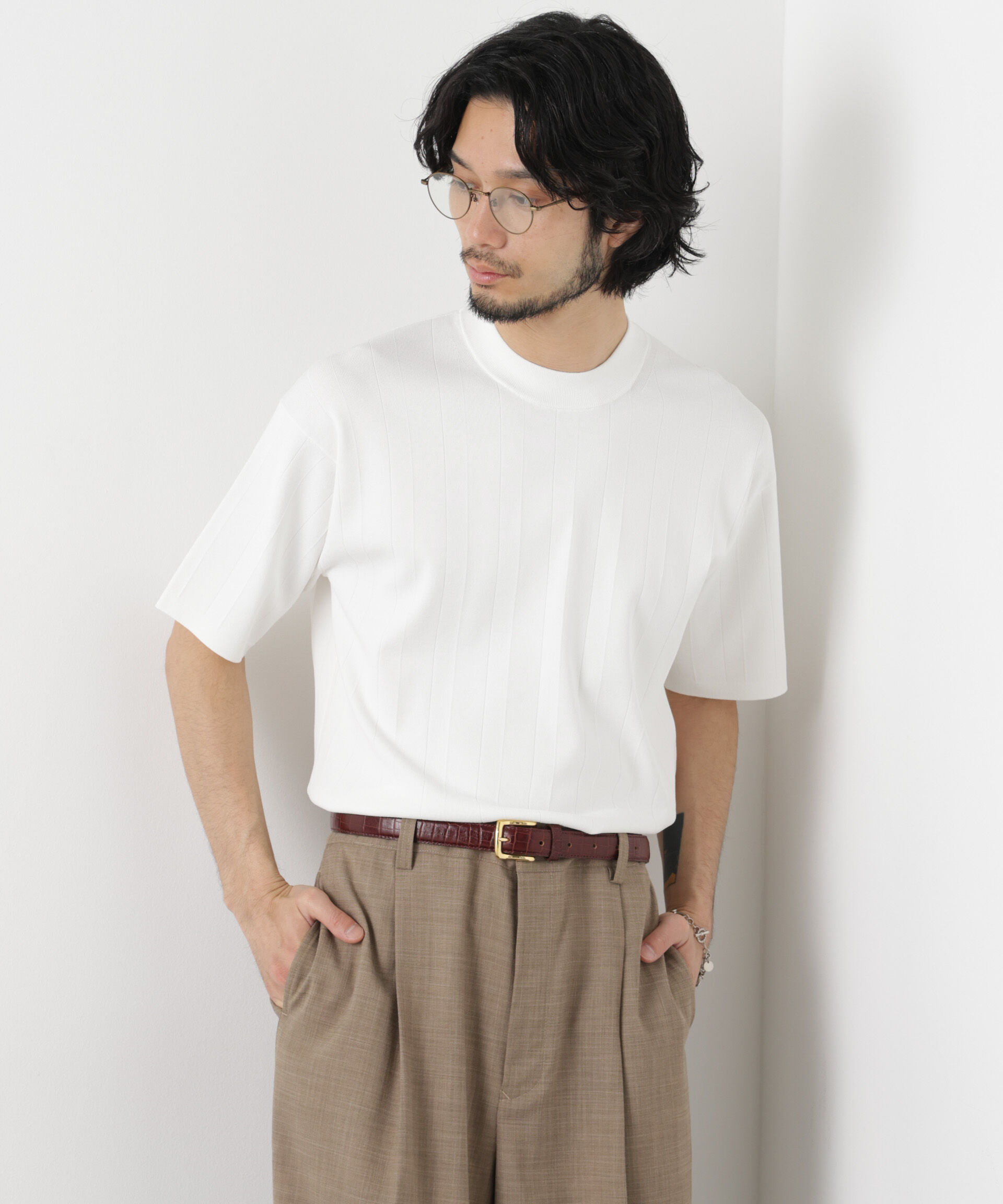 nano･universe「｢ASSEMBLANC｣ 針抜きクルーネックニット」|ニット・セーター|ホワイト