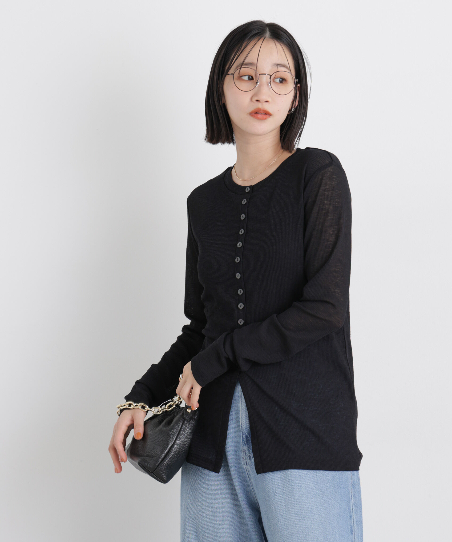 nano･universe「シアーリブカットソー多ボタンデザイントップス」|Tシャツ・カットソー|