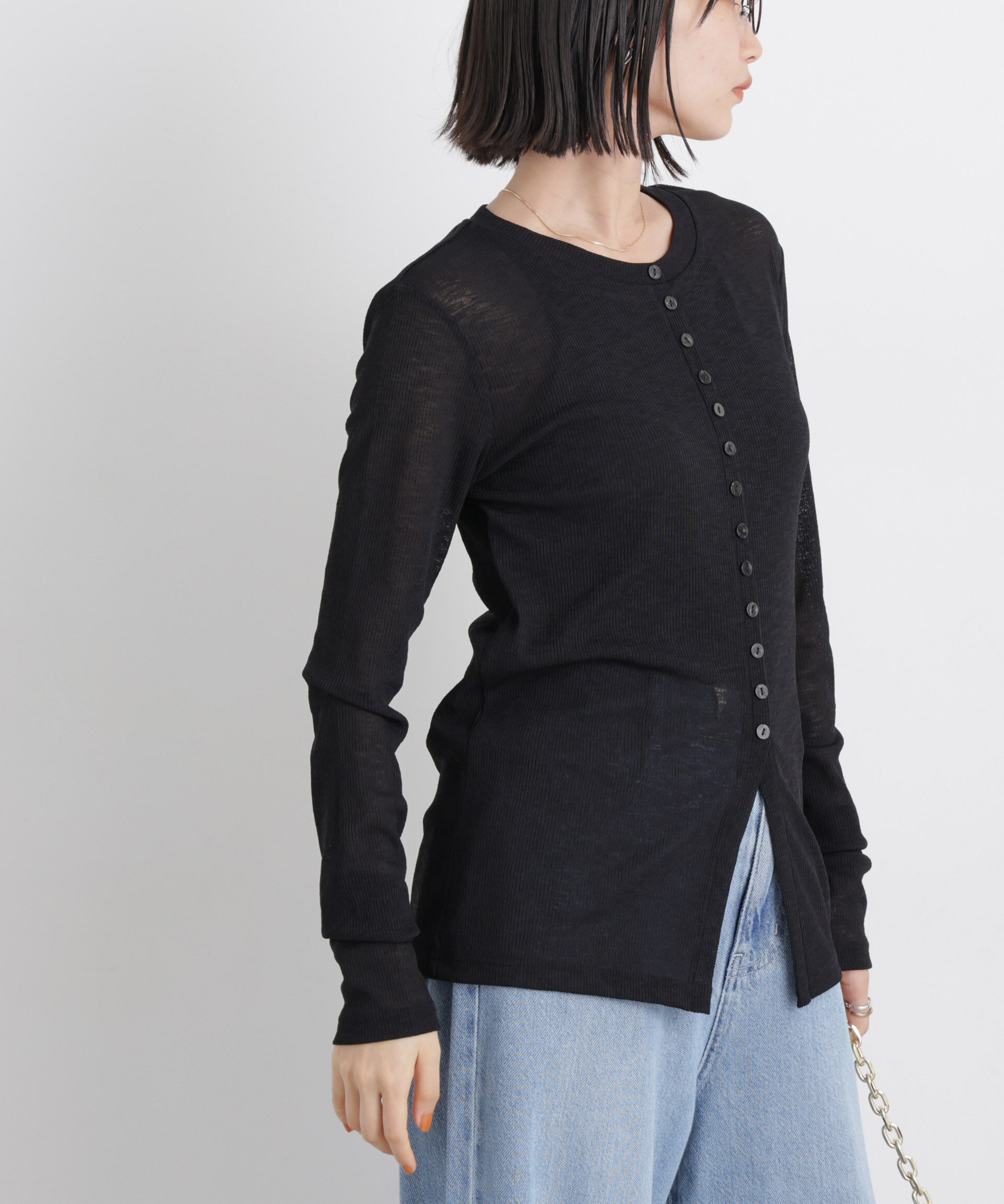 nano･universe「シアーリブカットソー多ボタンデザイントップス」|Tシャツ・カットソー|