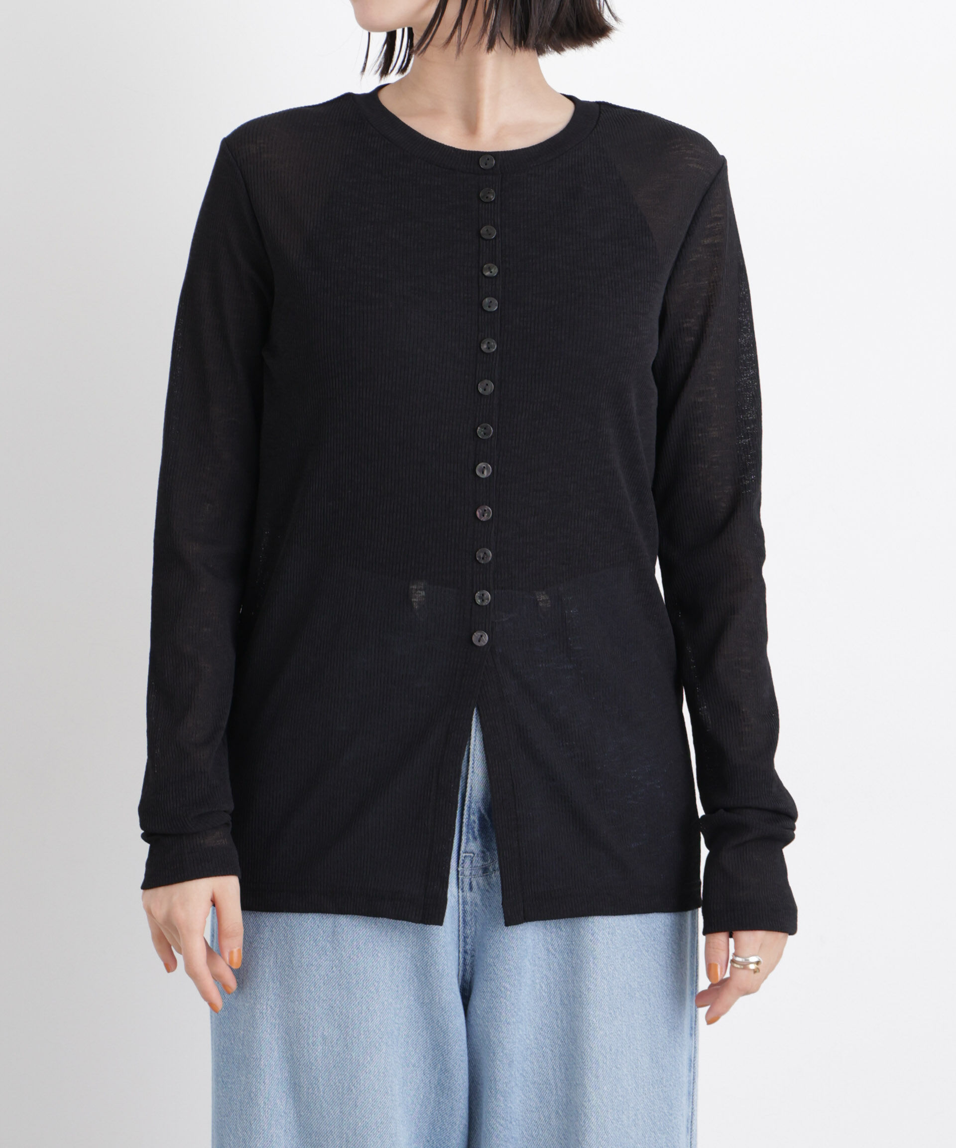 nano･universe「シアーリブカットソー多ボタンデザイントップス」|Tシャツ・カットソー|