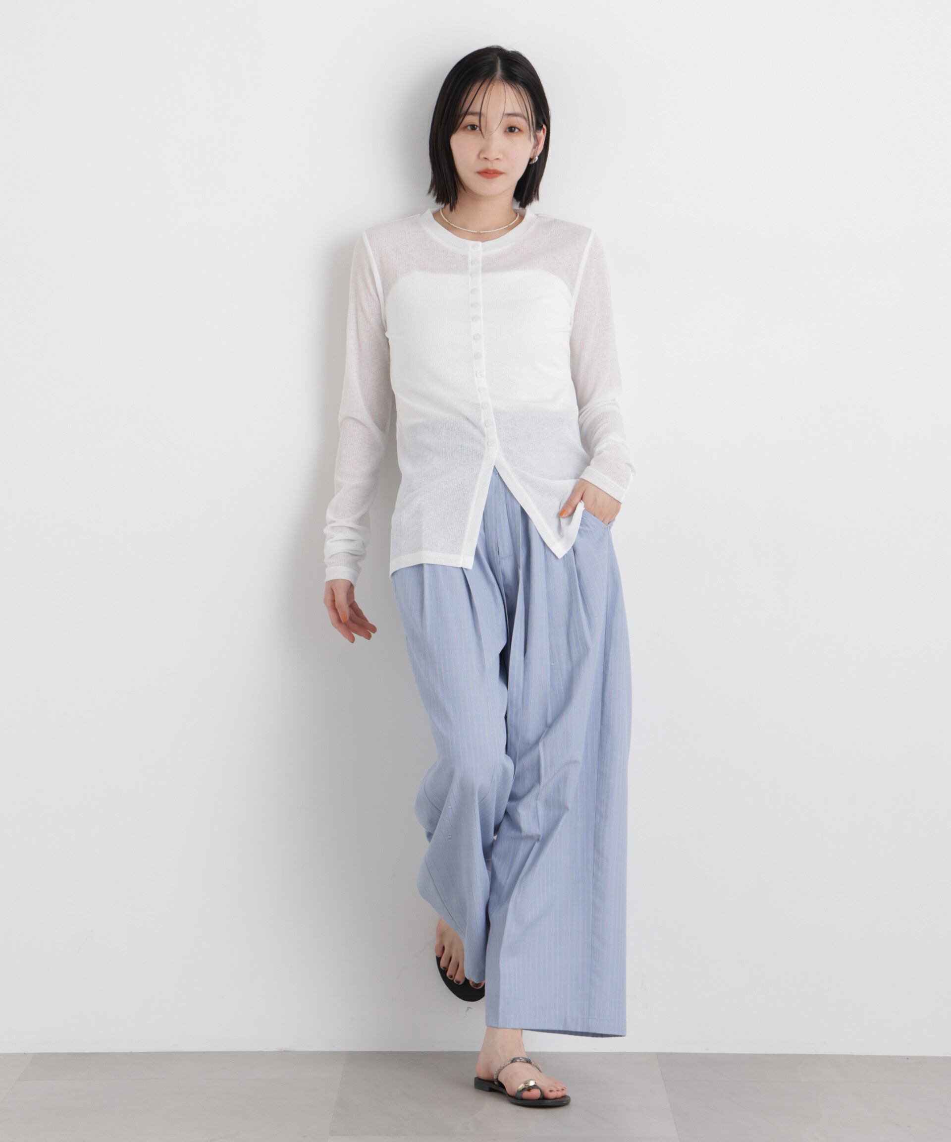 nano･universe「シアーリブカットソー多ボタンデザイントップス」|Tシャツ・カットソー|