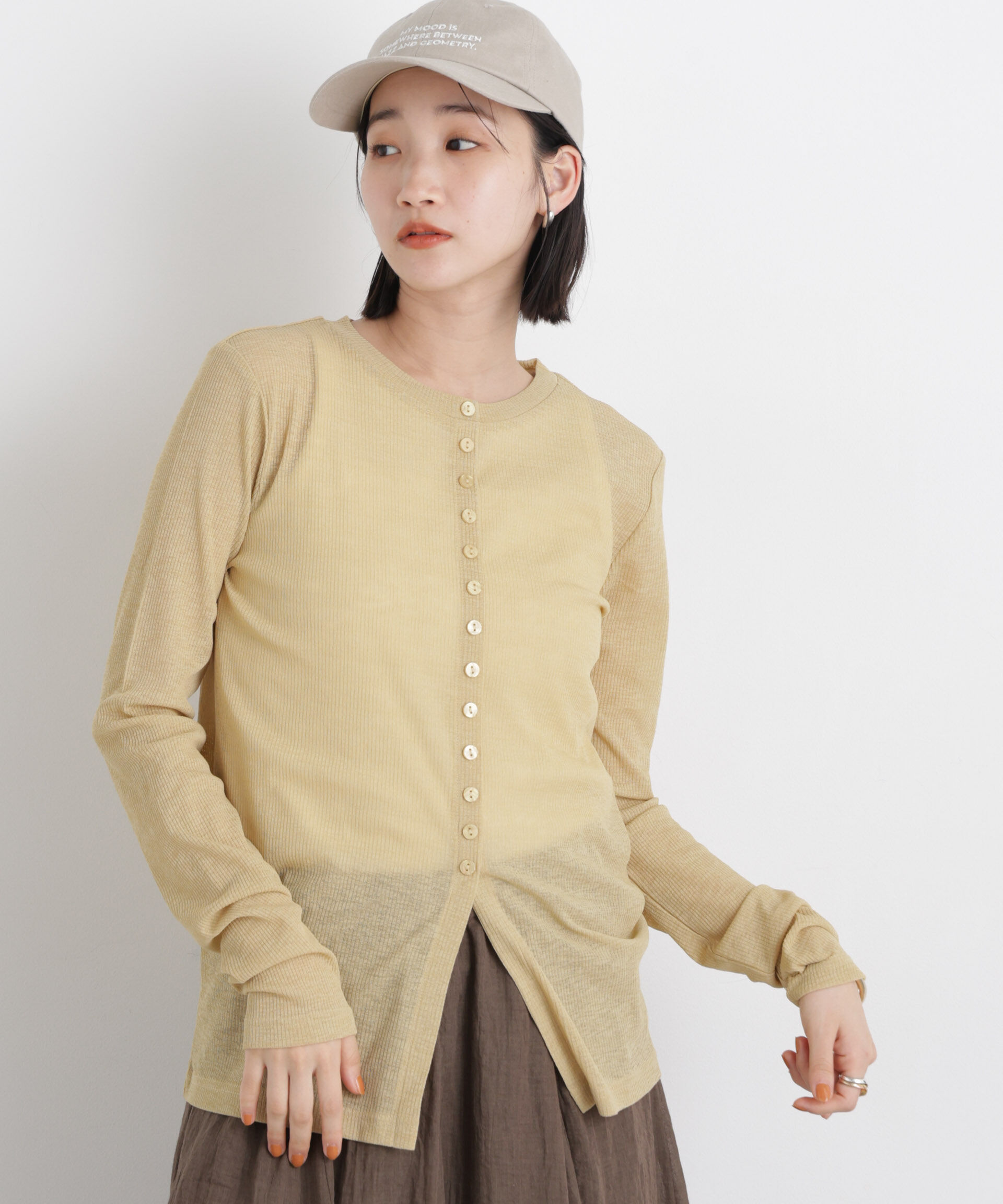 nano･universe「シアーリブカットソー多ボタンデザイントップス」|Tシャツ・カットソー|イエロー