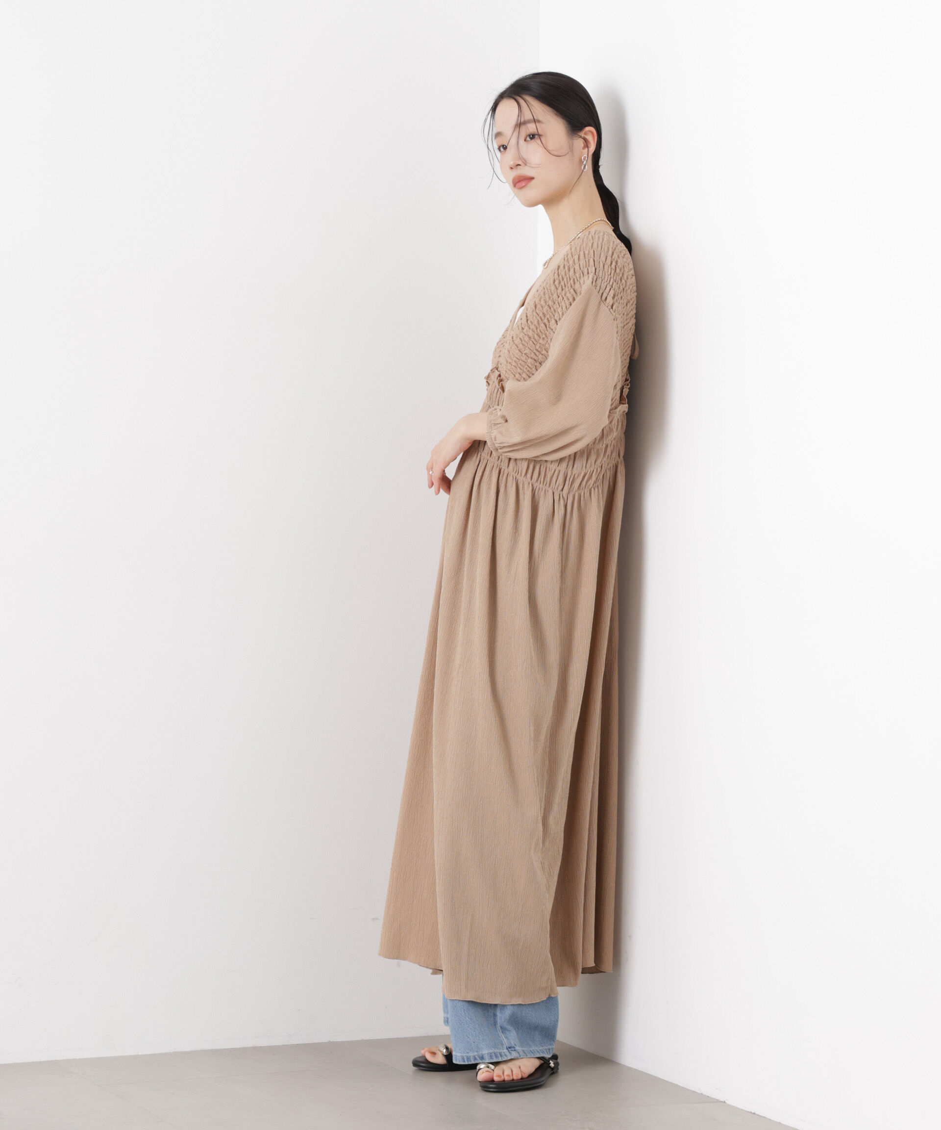 nano･universe「楊柳Vネックシャーリングワンピース」|ワンピース|