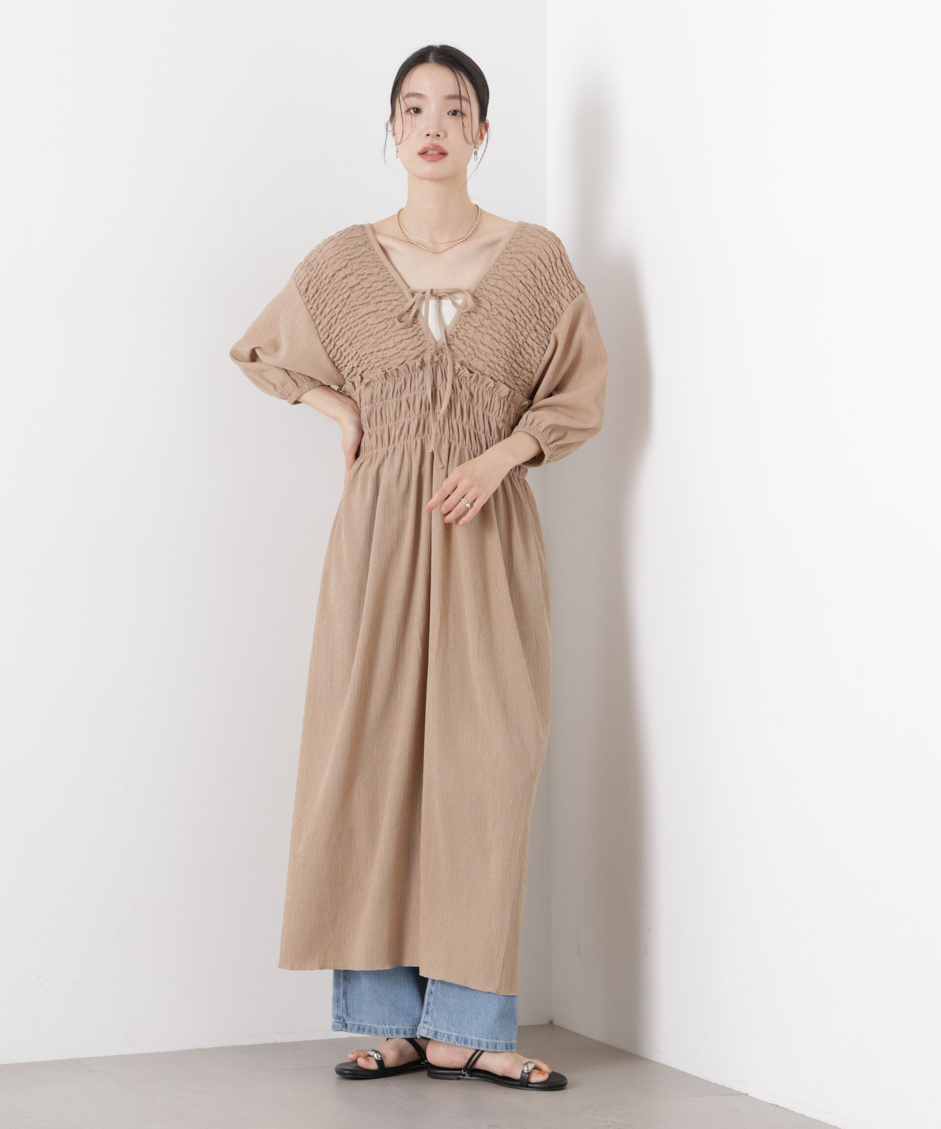 nano･universe「楊柳Vネックシャーリングワンピース」|ワンピース|