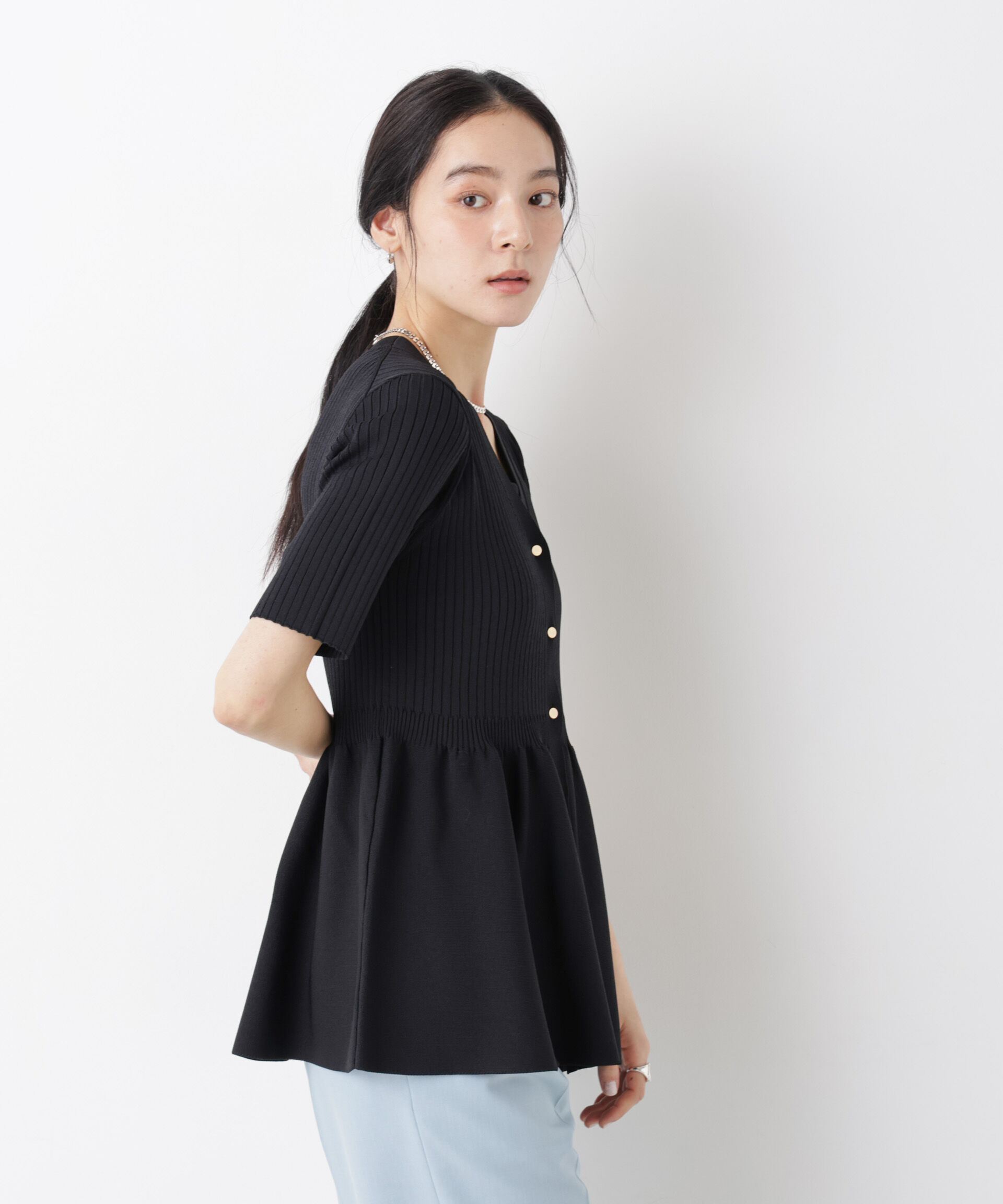 nano･universe「SUMMER VEIL KNIT ペプラムニットカーディガン」|ニット・セーター|